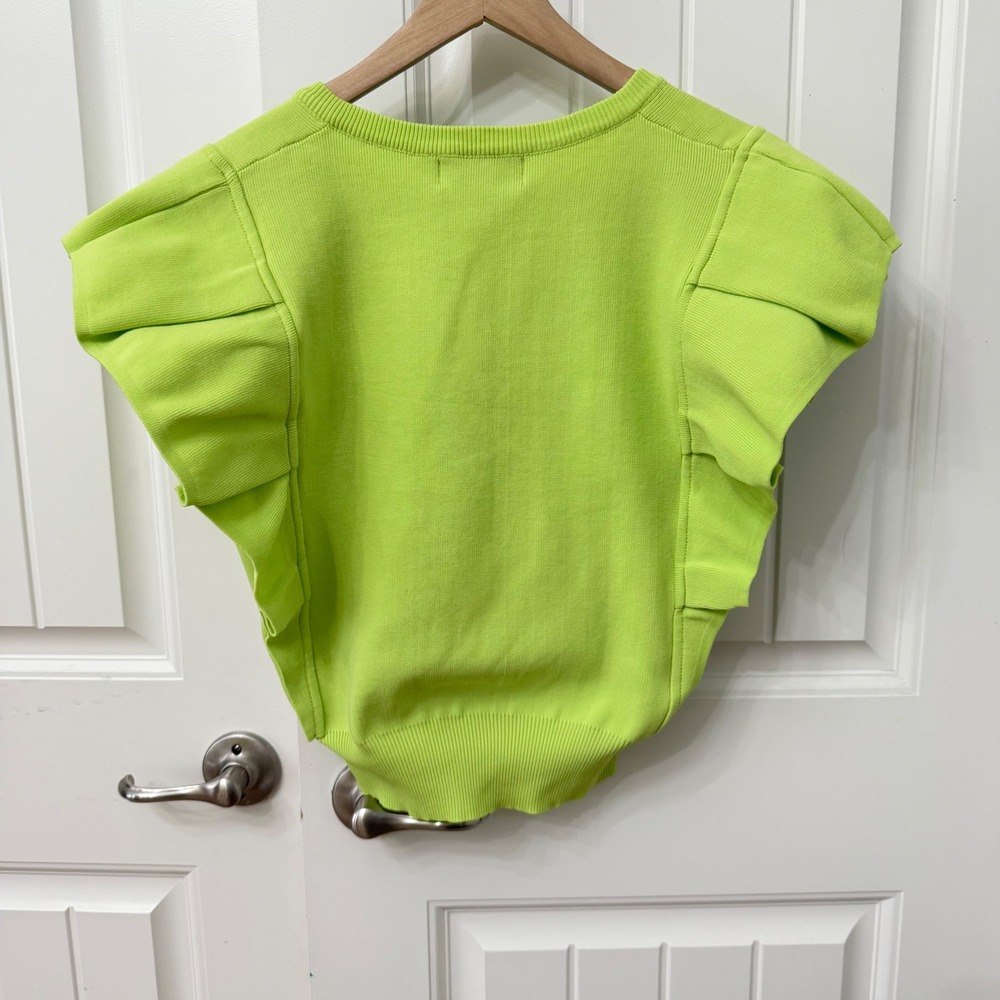 fab'rik Lime Green V-Neck Ruffle Sleeve Sweater - Picture 2 of 5